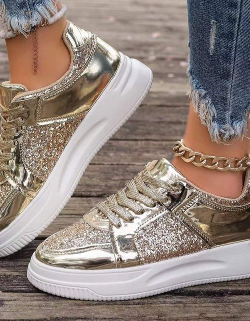 Load image into Gallery viewer, Fashion Lace-up Flat Shoes With Sequin Design Casual Sports Thick Bottom Round Toe Shoes For Women Non-slip Walking Sneakers 2668south
