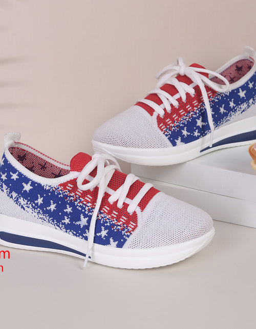 Load image into Gallery viewer, Fashion Lace-up Mesh Sneakers With Stars-printed Design Casual Thick Bottom Round Toe Flat Shoes For Women Non-slip Running Walking Sports Shoes 2668south
