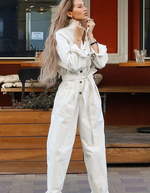 Load image into Gallery viewer, Fashion Polo Collar Long Sleeve Casual Wide Leg Jumpsuit 2668south
