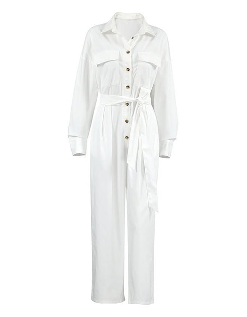 Load image into Gallery viewer, Fashion Polo Collar Long Sleeve Casual Wide Leg Jumpsuit 2668south
