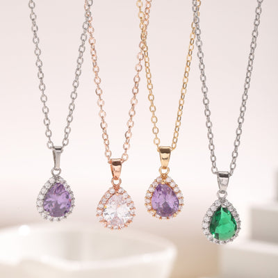 Fashion Zircon Water Drops Pendant Necklace For Women 2668south