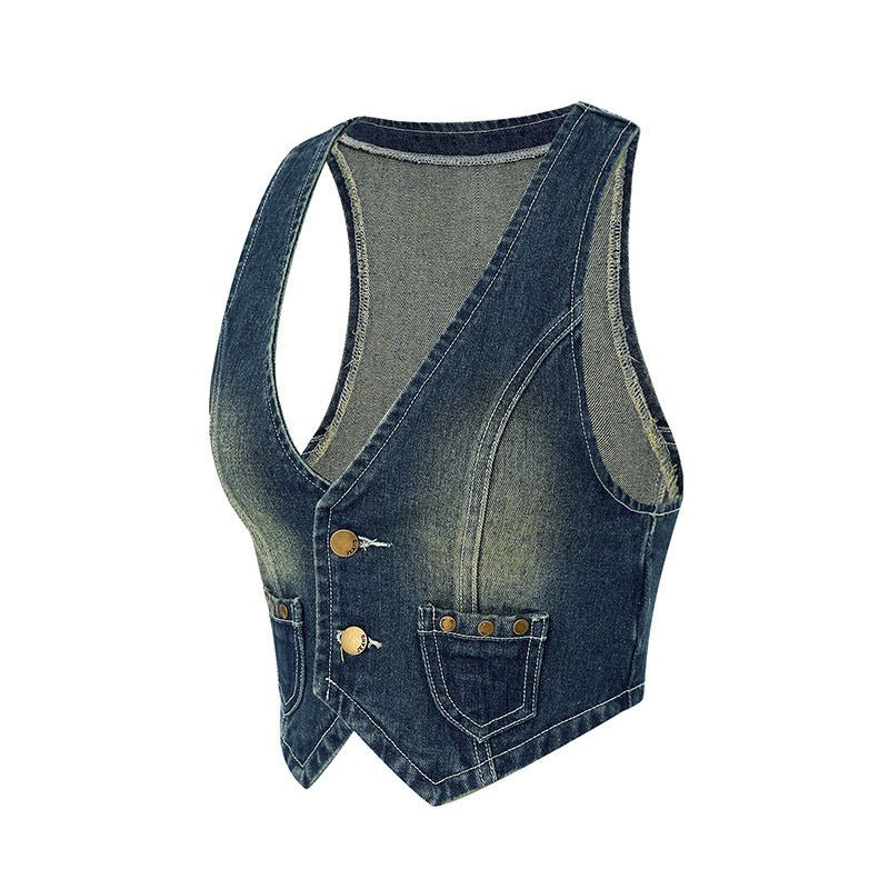 Fashionable Retro Denim Vest For Women 2668south