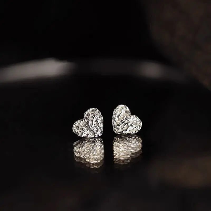 Female Pure Silver Square Stone Patterned Heart-shaped Earrings 2668south