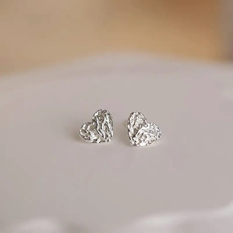 Female Pure Silver Square Stone Patterned Heart-shaped Earrings 2668south