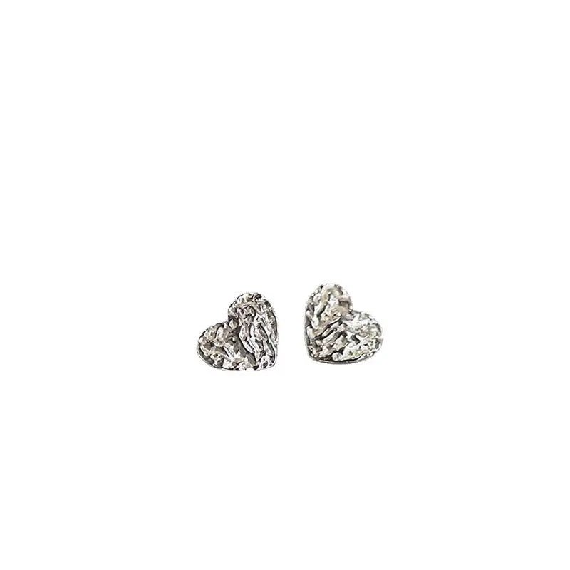 Female Pure Silver Square Stone Patterned Heart-shaped Earrings 2668south