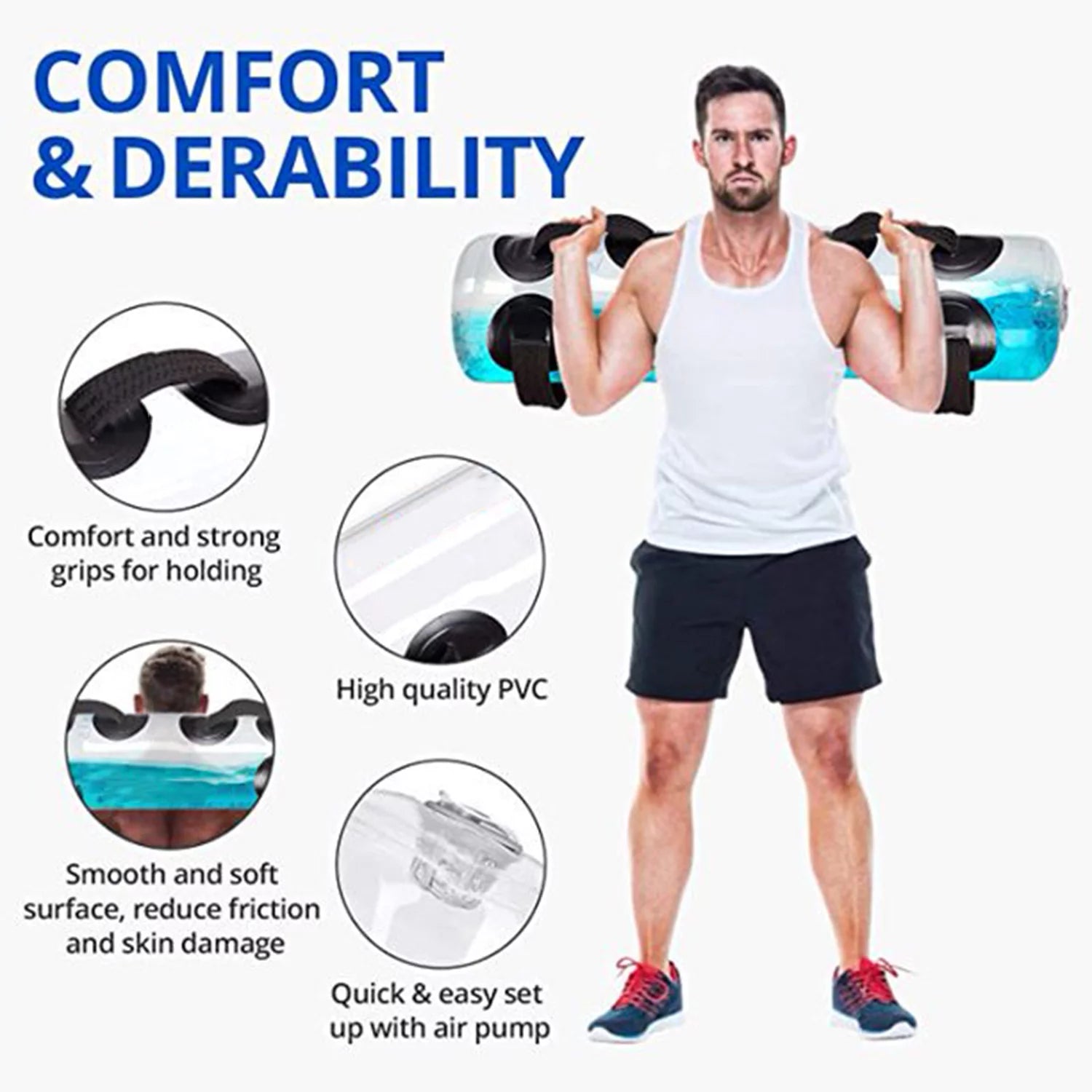 Fitness Aqua Bag Training Power Bag, Adjustable Water Weight Bag with Upgraded Air Pump 45LBS Portable Aqua Training Bag Instead of Sand Bag Training Home Gym for Workout Weights Training Balance 2668south