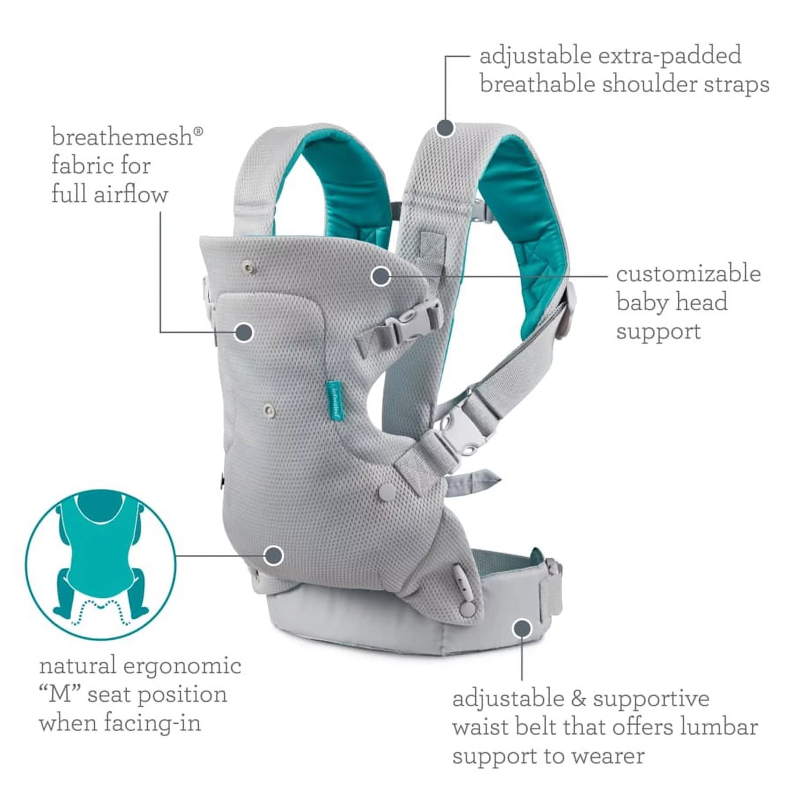 Flip 4-In-1 Convertible Light & Airy Baby Carrier, 4-Position, 8-32Lb, White 2668south