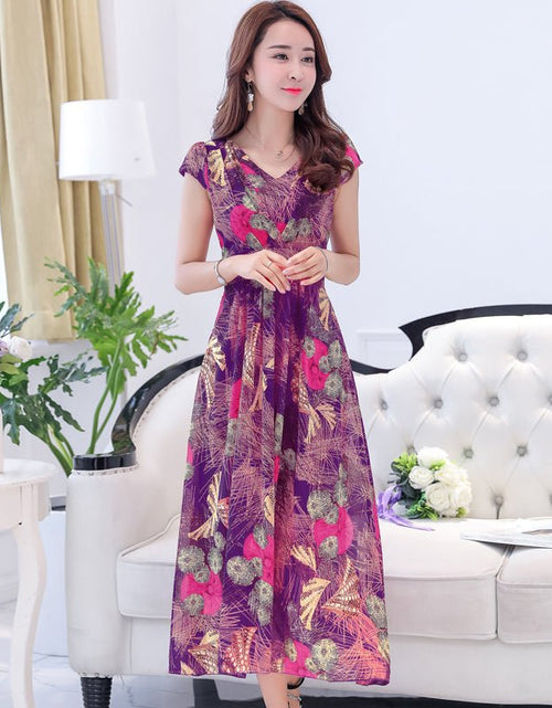 Load image into Gallery viewer, Floor Sweeping Chiffon Printed Dress With Short Sleeves 2668south
