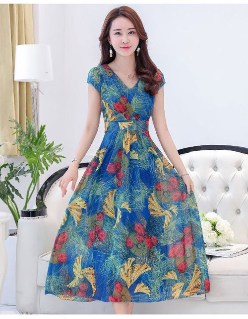 Load image into Gallery viewer, Floor Sweeping Chiffon Printed Dress With Short Sleeves 2668south
