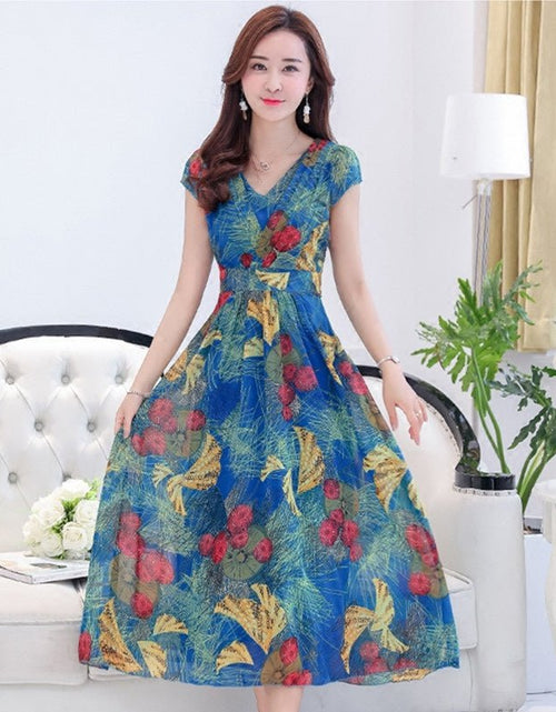 Load image into Gallery viewer, Floor Sweeping Chiffon Printed Dress With Short Sleeves 2668south
