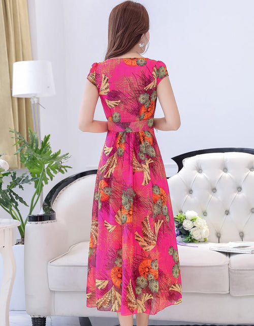 Load image into Gallery viewer, Floor Sweeping Chiffon Printed Dress With Short Sleeves 2668south
