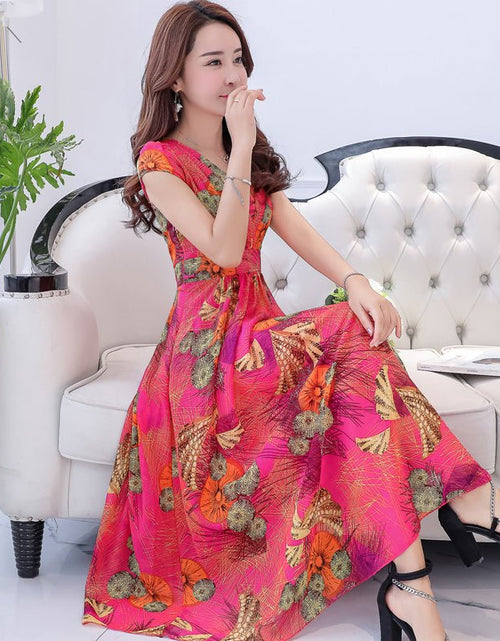 Load image into Gallery viewer, Floor Sweeping Chiffon Printed Dress With Short Sleeves 2668south
