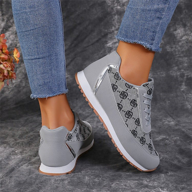 Flower Print Lace-up Sneakers Casual Fashion Lightweight Breathable Walking Running Sports Shoes Women Flats 2668south