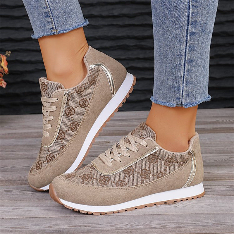 Flower Print Lace-up Sneakers Casual Fashion Lightweight Breathable Walking Running Sports Shoes Women Flats 2668south