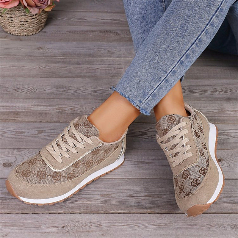 Flower Print Lace-up Sneakers Casual Fashion Lightweight Breathable Walking Running Sports Shoes Women Flats 2668south