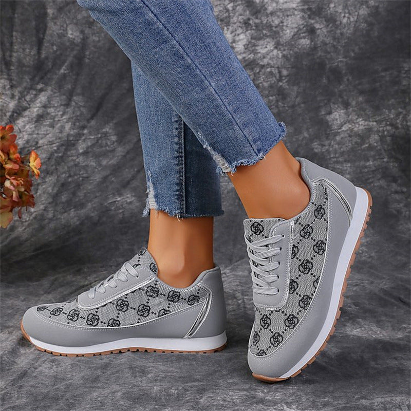 Flower Print Lace-up Sneakers Casual Fashion Lightweight Breathable Walking Running Sports Shoes Women Flats 2668south