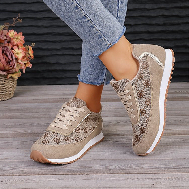 Flower Print Lace-up Sneakers Casual Fashion Lightweight Breathable Walking Running Sports Shoes Women Flats 2668south