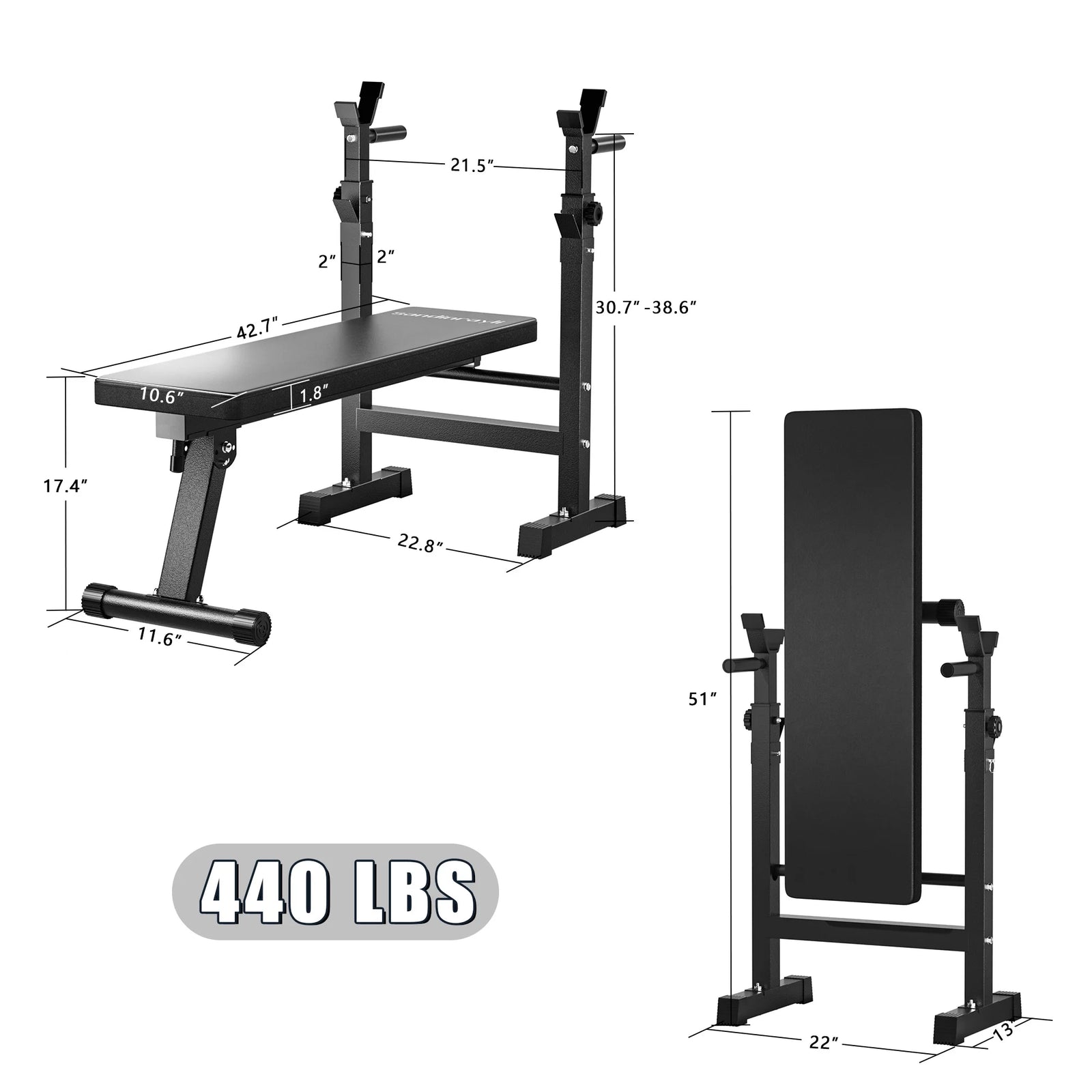 Folding Weight Bench Home Gym Adjustable Strength Training Adjustable Barbell Rack 2668south