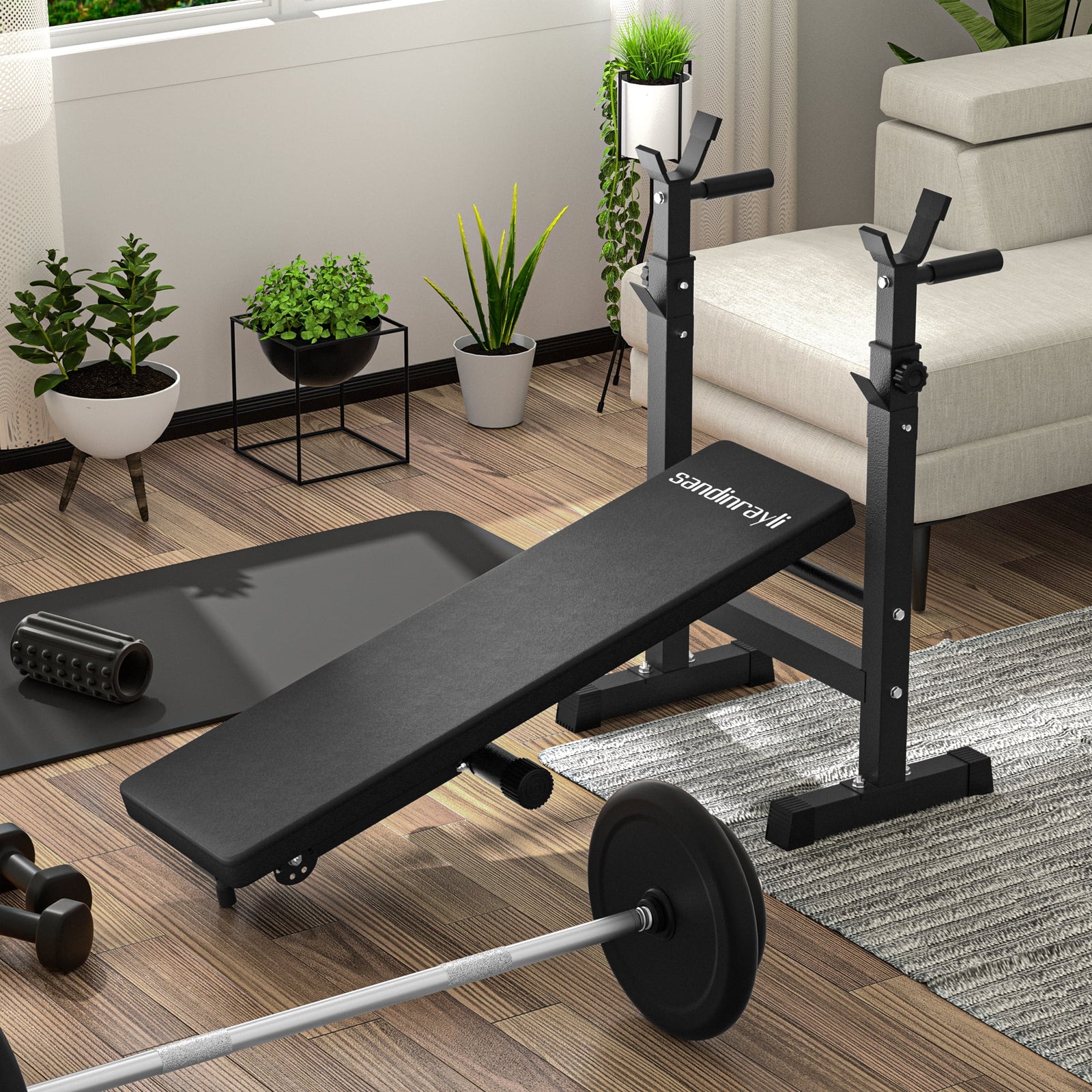 Folding Weight Bench Home Gym Adjustable Strength Training Adjustable Barbell Rack 2668south