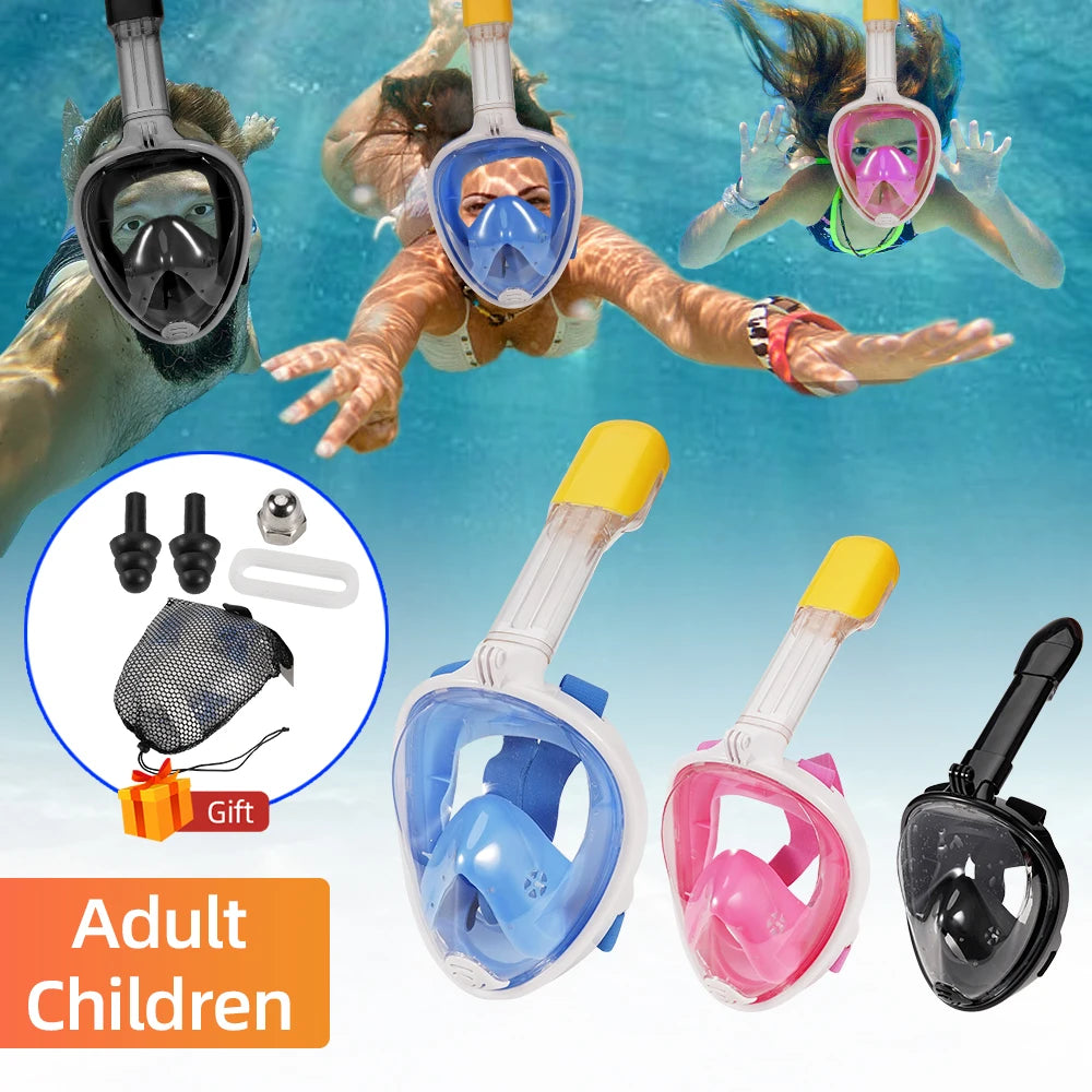 Full Face Snorkel Mask Snorkeling Swimming Diving Mask Wide View Anti-Fog Anti-Leak Safe Breathing System for Adult Kids Gift 2668south