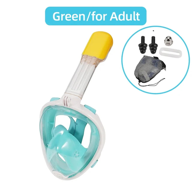 Full Face Snorkel Mask Snorkeling Swimming Diving Mask Wide View Anti-Fog Anti-Leak Safe Breathing System for Adult Kids Gift 2668south