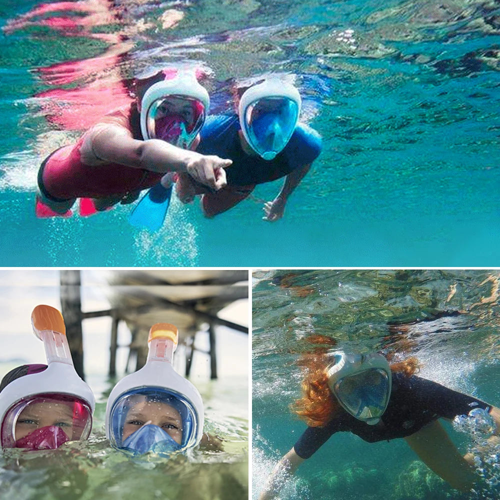 Full Face Snorkel Mask Snorkeling Swimming Diving Mask Wide View Anti-Fog Anti-Leak Safe Breathing System for Adult Kids Gift 2668south