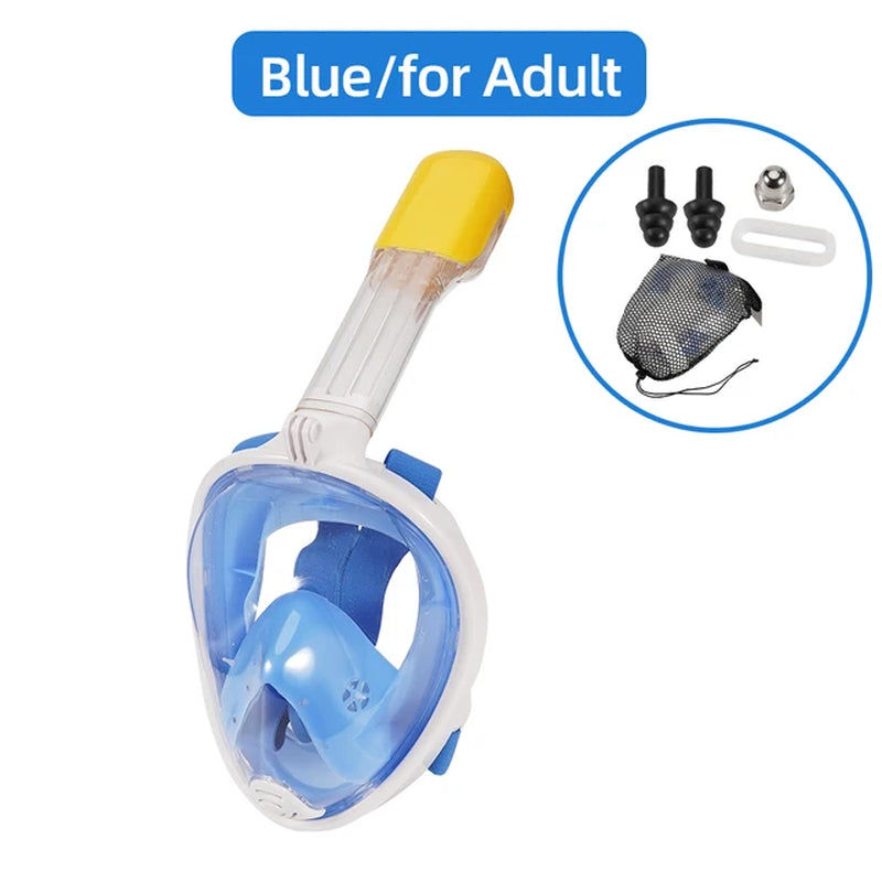 Full Face Snorkel Mask Snorkeling Swimming Diving Mask Wide View Anti-Fog Anti-Leak Safe Breathing System for Adult Kids Gift 2668south