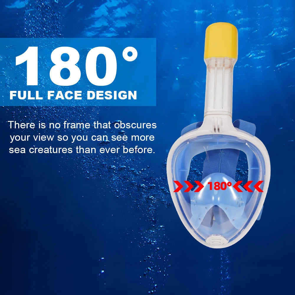 Full Face Snorkel Mask Snorkeling Swimming Diving Mask Wide View Anti-Fog Anti-Leak Safe Breathing System for Adult Kids Gift 2668south