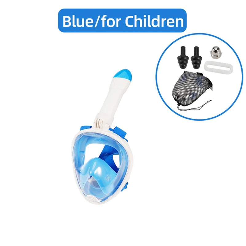 Full Face Snorkel Mask Snorkeling Swimming Diving Mask Wide View Anti-Fog Anti-Leak Safe Breathing System for Adult Kids Gift 2668south