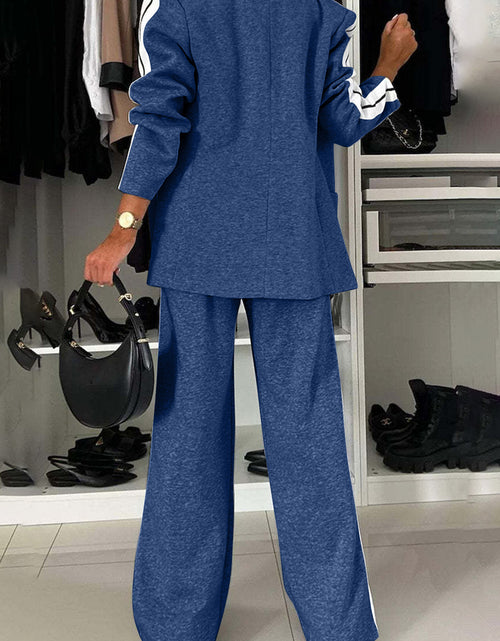 Load image into Gallery viewer, Full Size Contrast Lapel Collar Top and Pants Set 2668south
