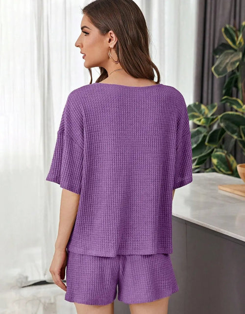 Load image into Gallery viewer, Full Size Waffle-Knit Dropped Shoulder Top and Shorts Set 2668south
