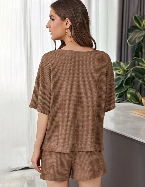 Load image into Gallery viewer, Full Size Waffle-Knit Dropped Shoulder Top and Shorts Set 2668south
