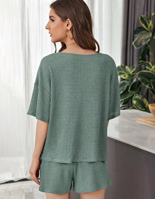 Load image into Gallery viewer, Full Size Waffle-Knit Dropped Shoulder Top and Shorts Set 2668south
