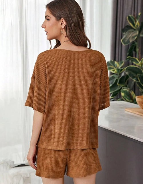 Load image into Gallery viewer, Full Size Waffle-Knit Dropped Shoulder Top and Shorts Set 2668south
