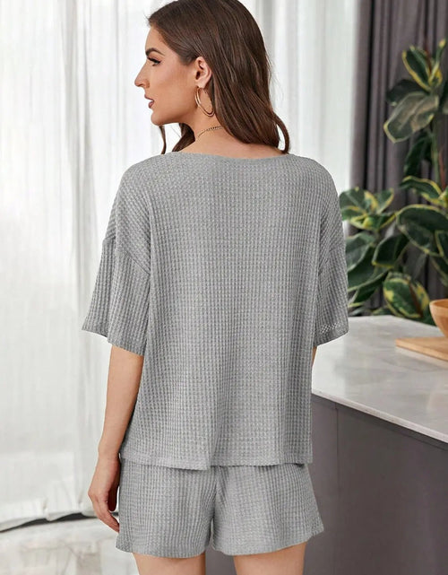 Load image into Gallery viewer, Full Size Waffle-Knit Dropped Shoulder Top and Shorts Set 2668south
