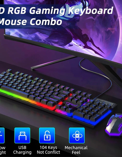 Load image into Gallery viewer, Gaming Keyboard &amp; Mouse, 104 Keys Rainbow LED RGB Backlit Quiet Computer Keyboard, Multimedia Keys, 26 Anti-Ghosting Keys, Waterproof Light up USB Wired Keyboard for PC Gamers Desktop Computer Laptop 2668south
