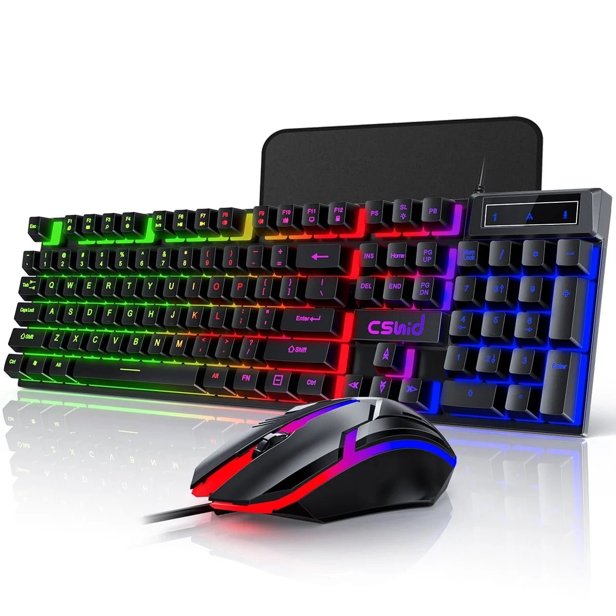 Gaming Keyboard & Mouse, 104 Keys Rainbow LED RGB Backlit Quiet Computer Keyboard, Multimedia Keys, 26 Anti-Ghosting Keys, Waterproof Light up USB Wired Keyboard for PC Gamers Desktop Computer Laptop 2668south