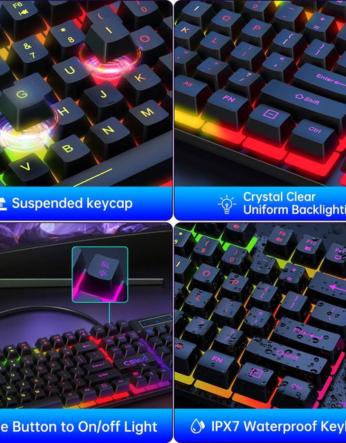 Load image into Gallery viewer, Gaming Keyboard &amp; Mouse, 104 Keys Rainbow LED RGB Backlit Quiet Computer Keyboard, Multimedia Keys, 26 Anti-Ghosting Keys, Waterproof Light up USB Wired Keyboard for PC Gamers Desktop Computer Laptop 2668south
