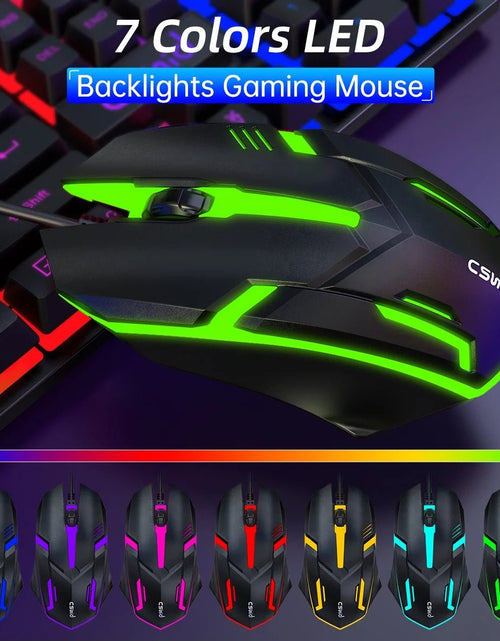 Load image into Gallery viewer, Gaming Keyboard &amp; Mouse, 104 Keys Rainbow LED RGB Backlit Quiet Computer Keyboard, Multimedia Keys, 26 Anti-Ghosting Keys, Waterproof Light up USB Wired Keyboard for PC Gamers Desktop Computer Laptop 2668south
