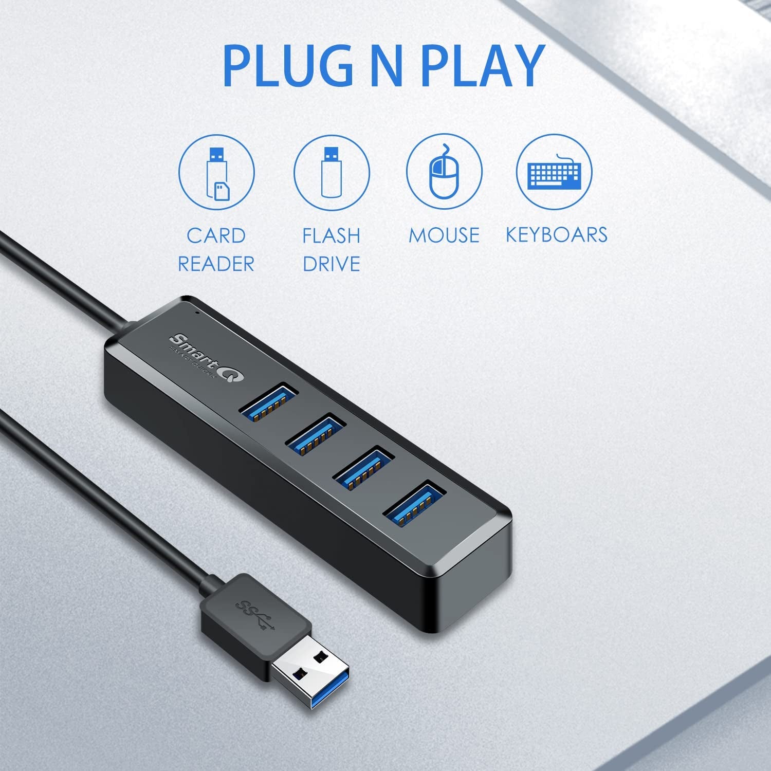 H302S USB 3.0 Hub for Laptop with 2Ft Long Cable, Multi Port Expander, Fast Data Transfer USB Splitter Compatible with Windows PC, Mac, Printer, Mobile HDD 2668south