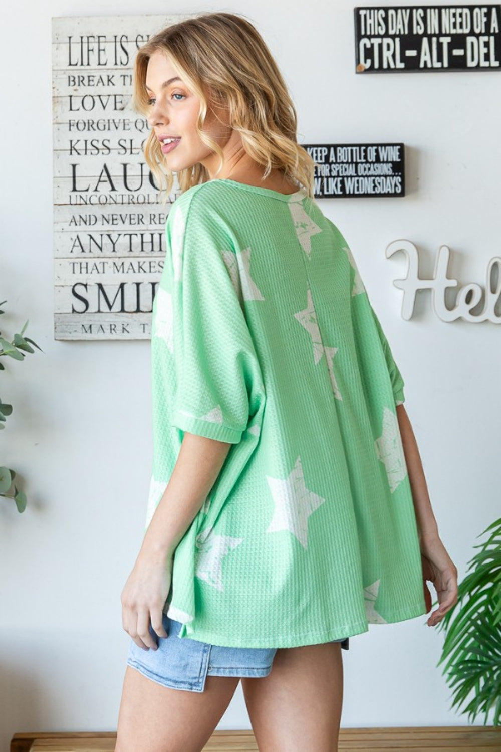 HOPELY Star Pattern Oversized Waffle T-Shirt 2668south