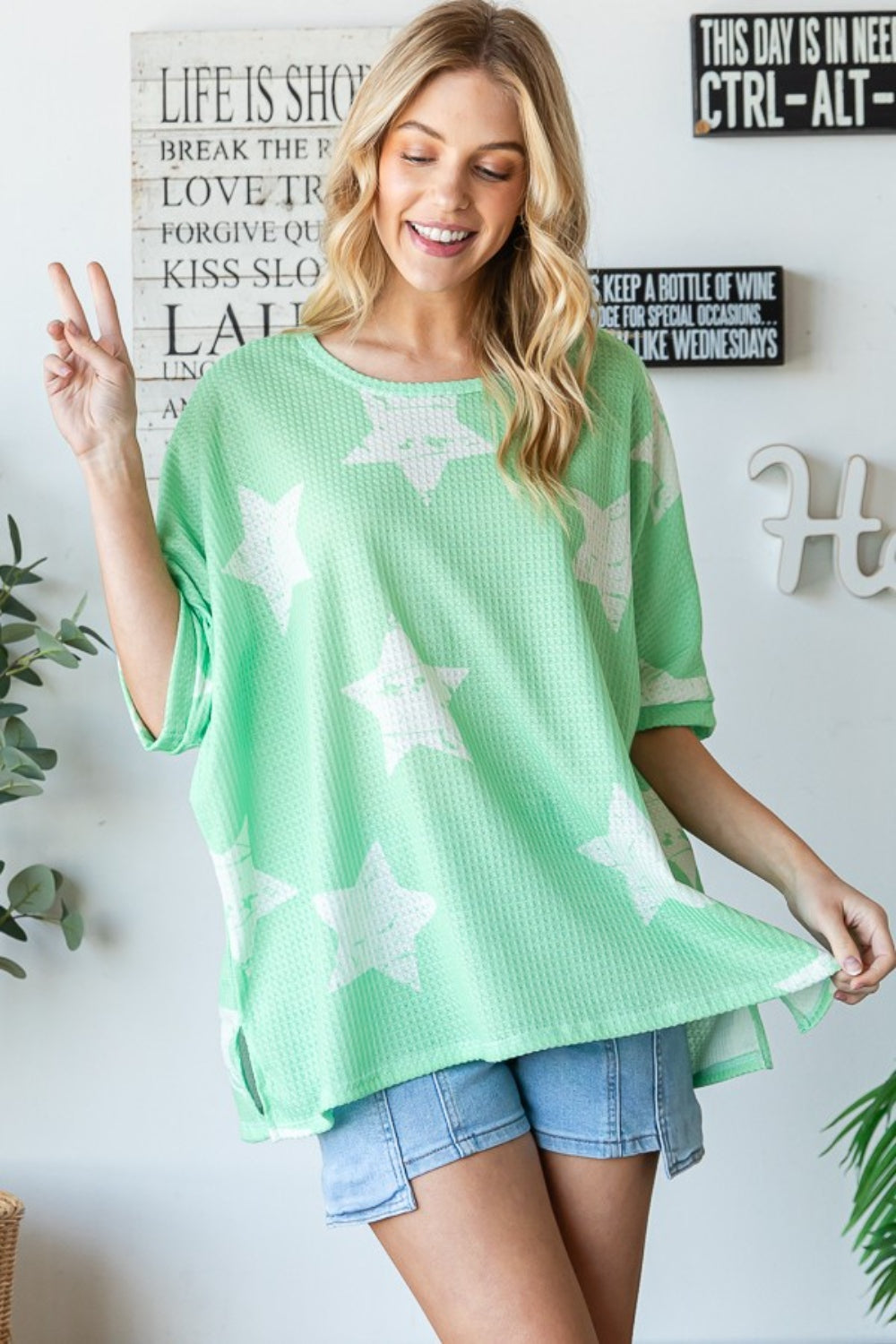 HOPELY Star Pattern Oversized Waffle T-Shirt 2668south