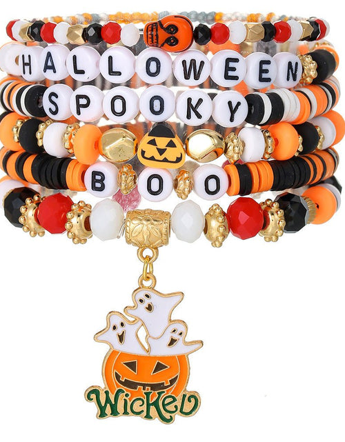 Load image into Gallery viewer, Halloween Pumpkin Letter Polymer Clay Bracelet Multi-layer Women 2668south
