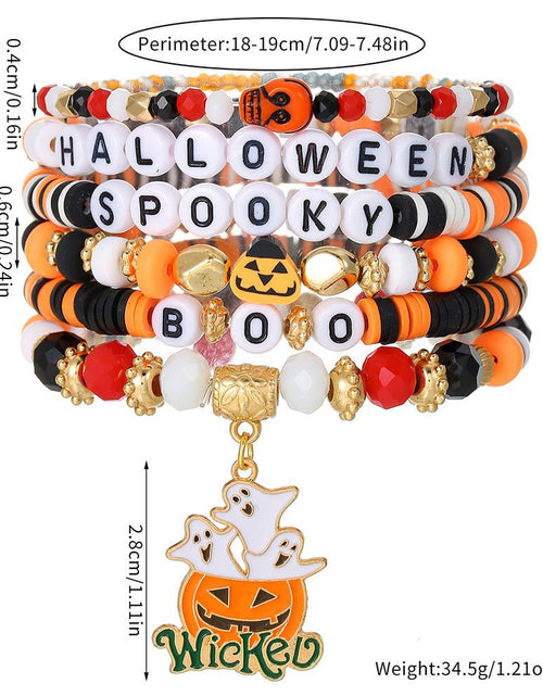 Load image into Gallery viewer, Halloween Pumpkin Letter Polymer Clay Bracelet Multi-layer Women 2668south
