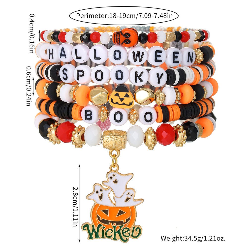 Halloween Pumpkin Letter Polymer Clay Bracelet Multi-layer Women 2668south