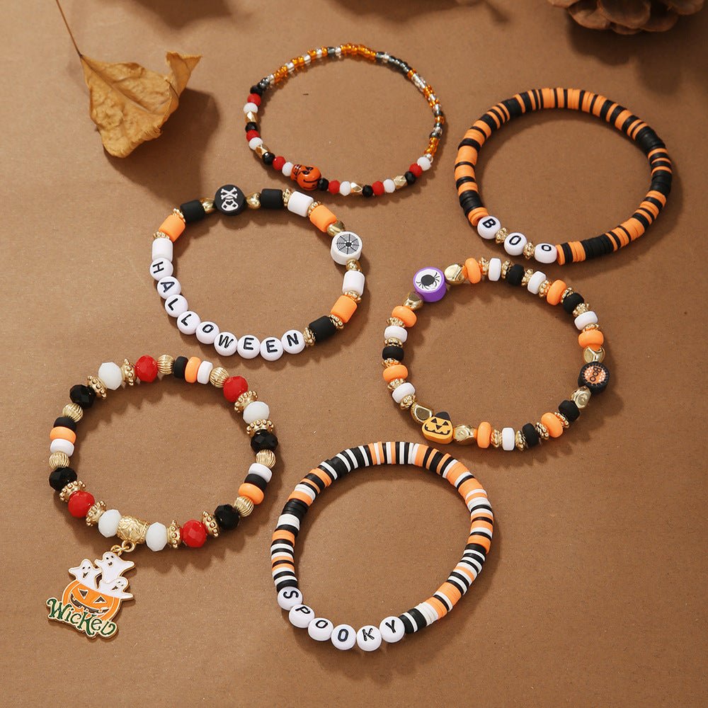 Halloween Pumpkin Letter Polymer Clay Bracelet Multi-layer Women 2668south