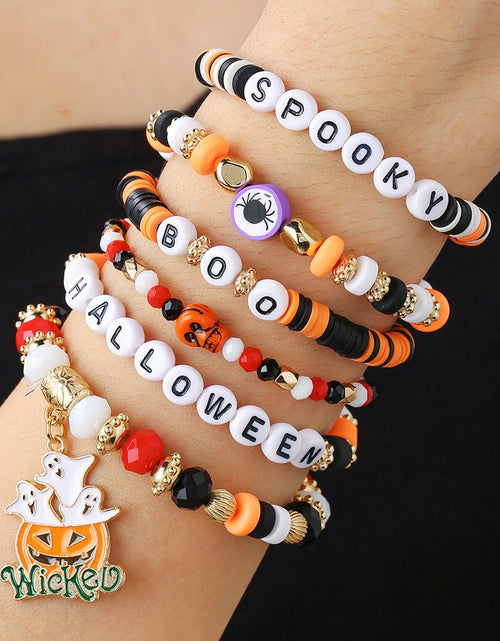 Load image into Gallery viewer, Halloween Pumpkin Letter Polymer Clay Bracelet Multi-layer Women 2668south
