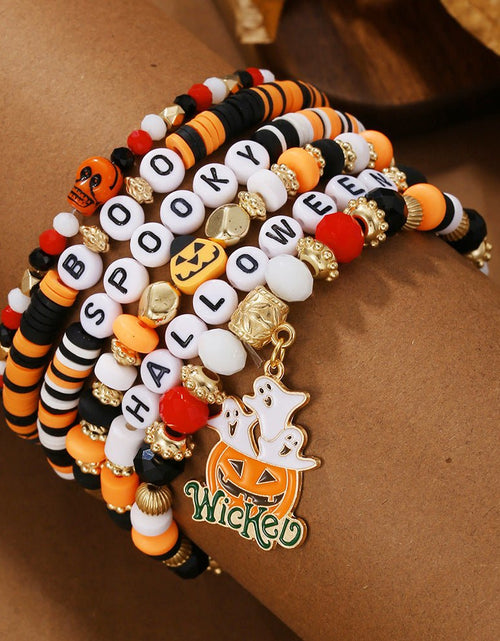 Load image into Gallery viewer, Halloween Pumpkin Letter Polymer Clay Bracelet Multi-layer Women 2668south
