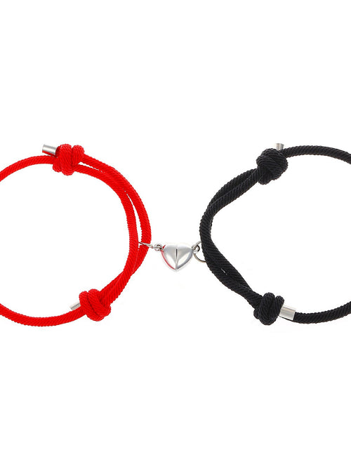 Load image into Gallery viewer, Hand-holding Hand-knitted Rope Men And Women Wish Stone Love Magnet Black And White Lovers Bracelet Pair 2668south
