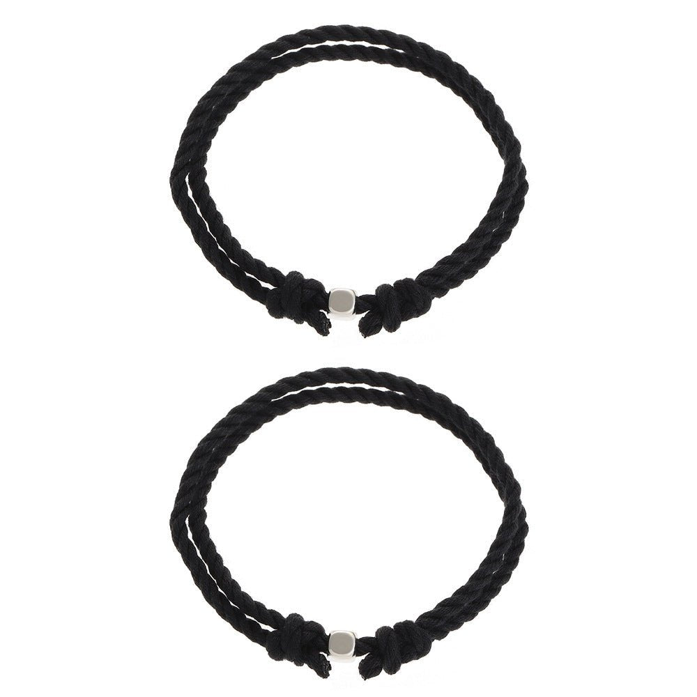 Hand-holding Hand-knitted Rope Men And Women Wish Stone Love Magnet Black And White Lovers Bracelet Pair 2668south